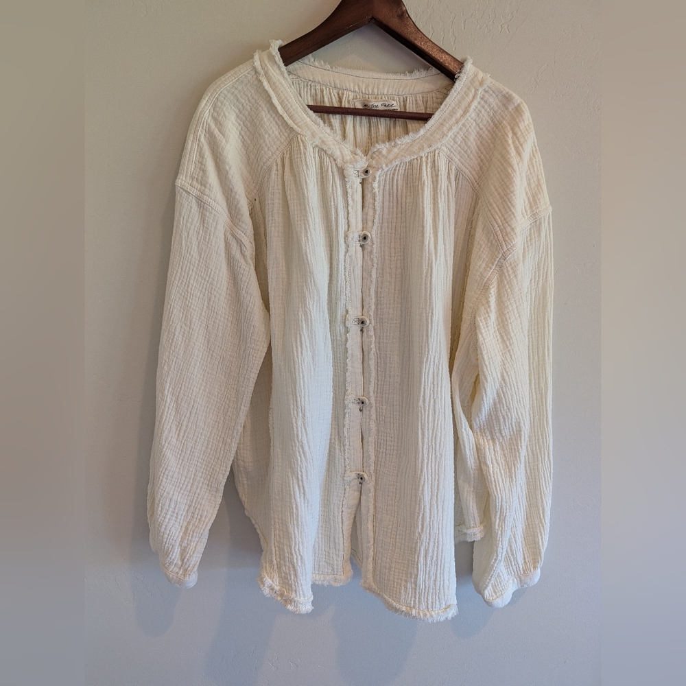 We The Free Moving Mountains Cotton Guaze Peasant Blouse Ivory Medium EUC